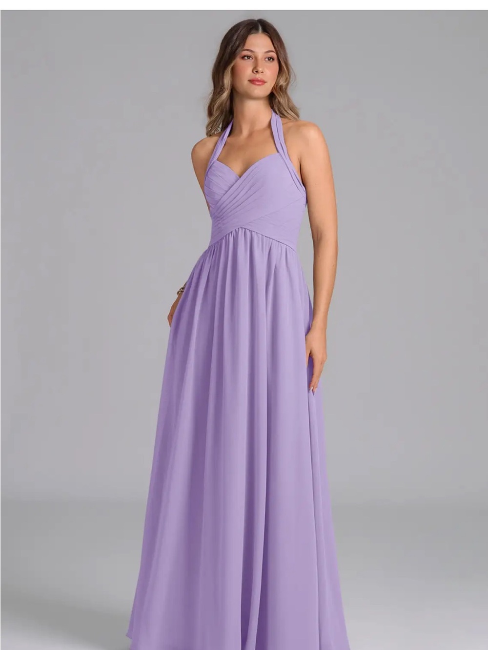 Azazie Lavender Halter Sweetheart A-Line Gown